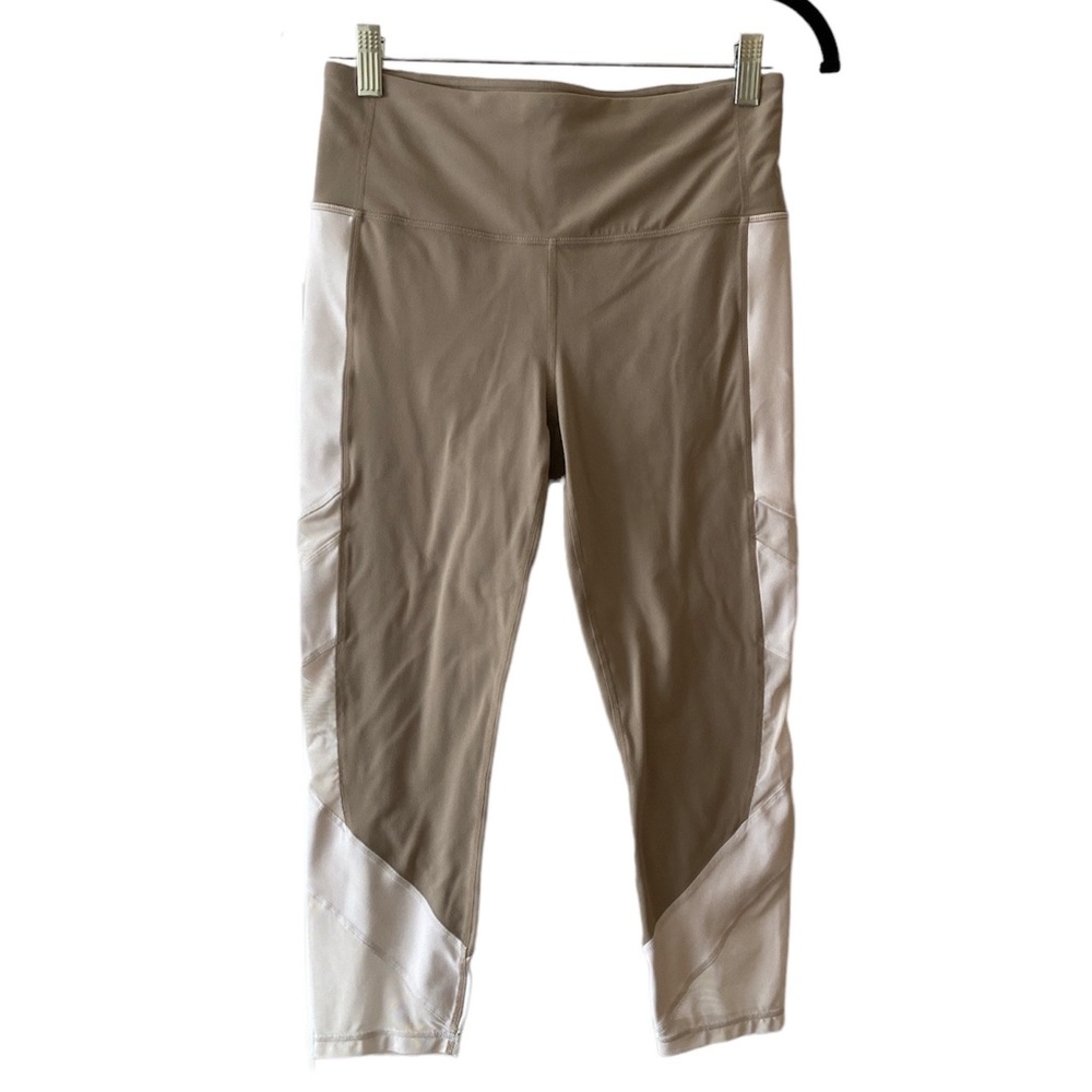 Athleta Exhale Capri Tan White Mesh Size M
